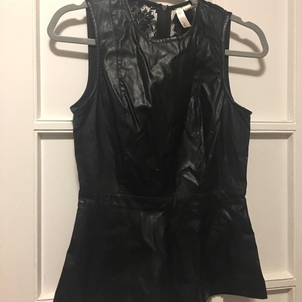 Peplum top faux leather and lace small